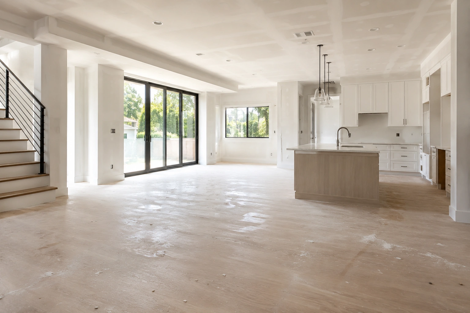 Post-construction cleaning in a newly renovated interior