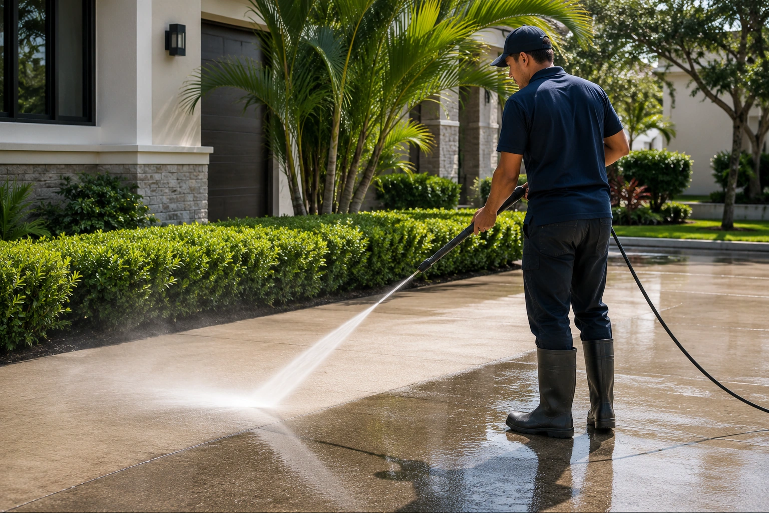 Professional pressure washing of exterior pavement